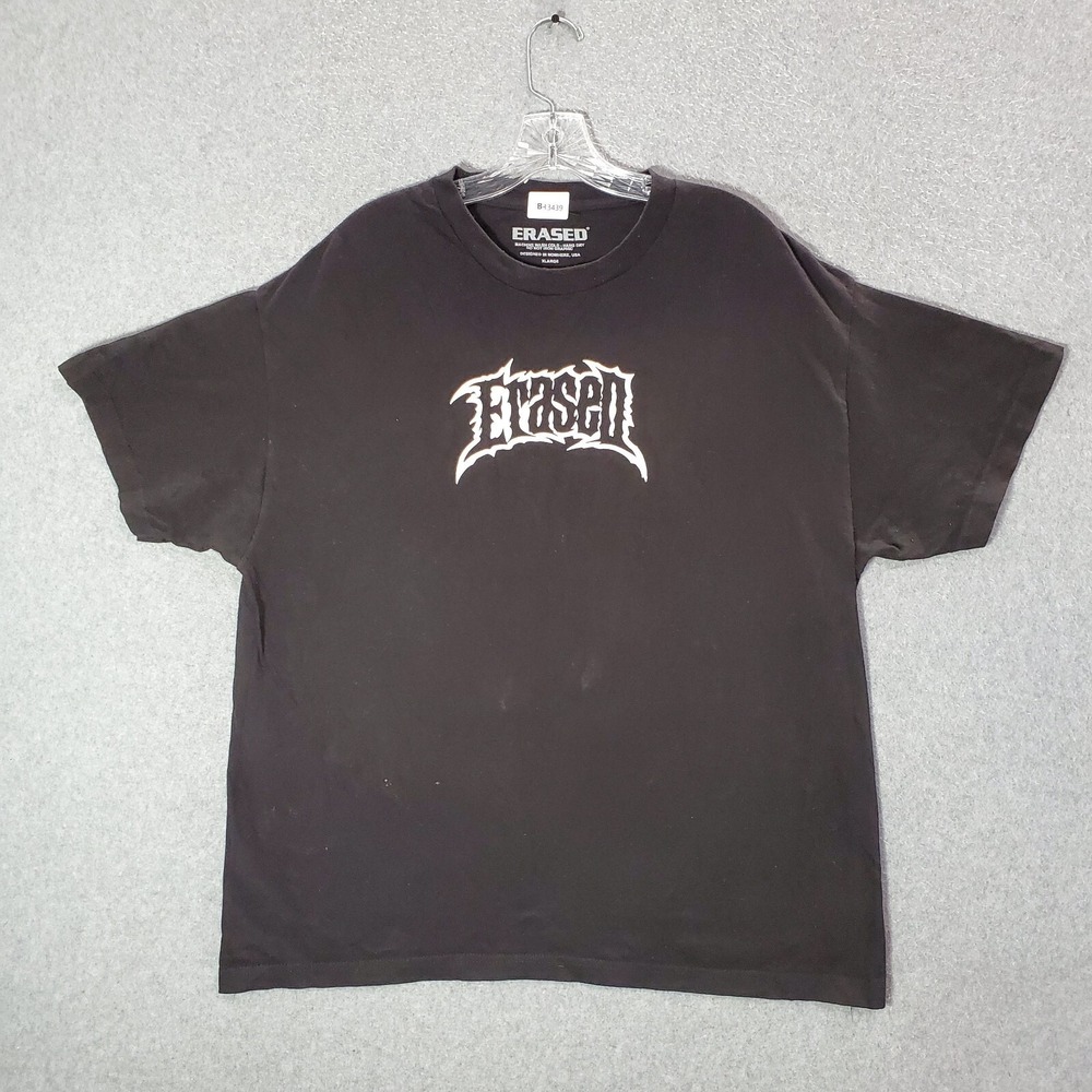 Erased Men Shirt XL Black Logo Graphic Crew Neck Short Sleeve Pullover Tee